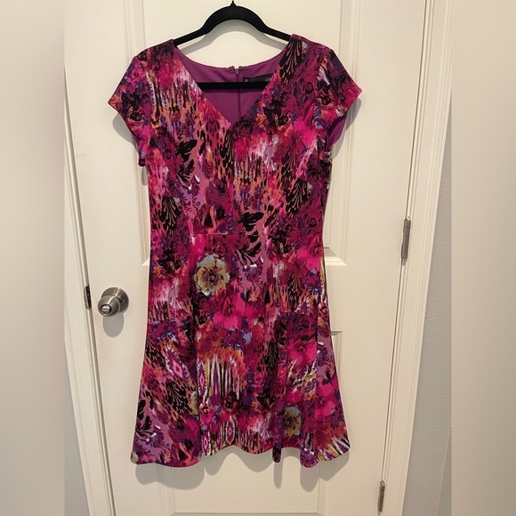 Chetta B Pink and Purple Floral Midi Dress - Picture 1 of 4